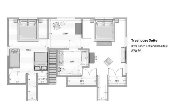 Floor plan for The Treehouse Suite at River Ranch Bed and Breakfast