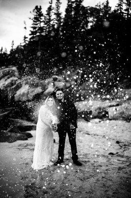 Black and white champagne spray photo on Sand Beach at Acadia National Park in Bar Harbor Maine