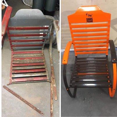 Restored outdoor chair. Sandblasting & Powder Coated. Cleveland brown's.