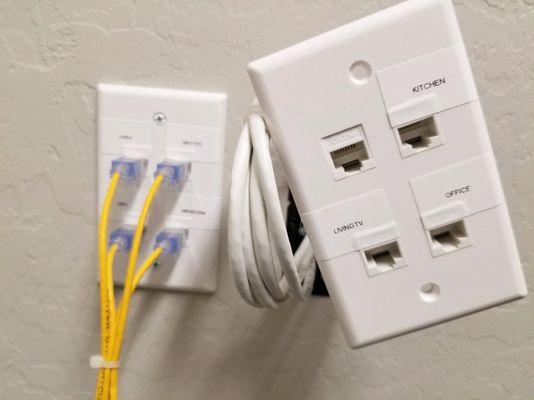 Sun City AZ retro network wiring for 5 bedroom home - used wall-plates / jacks instead of wiring panel