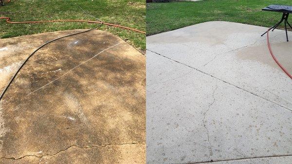 Power washing of concrete patio