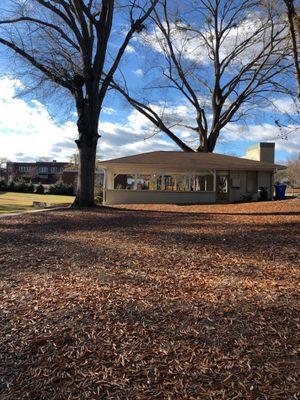 Covered pavilion with picnic tables