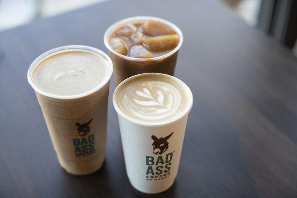 Bad Ass Coffee of Hawaii lattes hot iced and blended