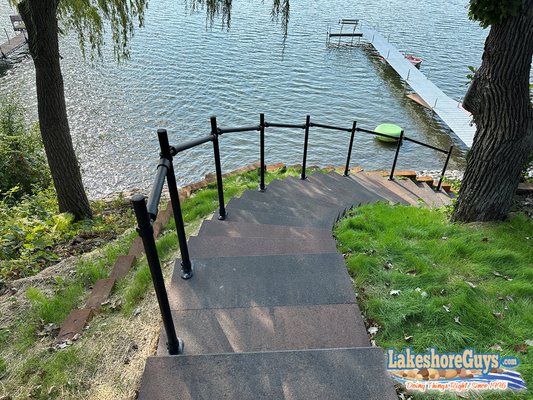 Lakefront staircase and riprap shoreline