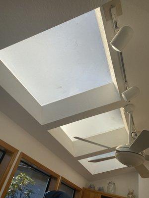 Old yellowed and hazy kitchen skylights