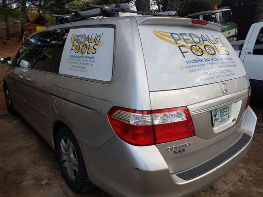 Phase One. Window wrap on Honda Odyssey. Build out of the box truck will begin soon.