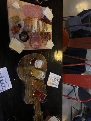 Cheese and meat board for two with beer flight!