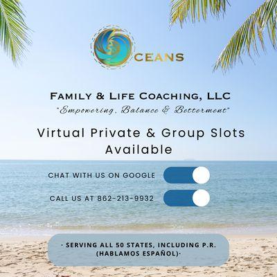 We have new virtual slots for private and group sessions! Let us make it the Most Convenient Experience for You. Bundles Available!