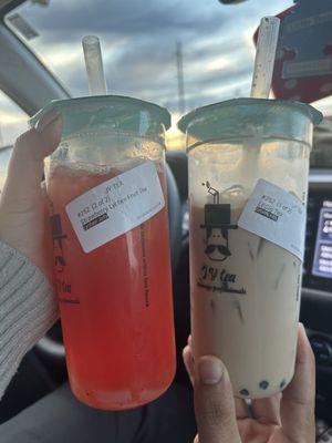 Strawberry Lychee Fruit Tea & Signature Boba Tea