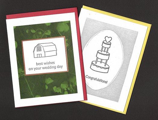 Two popular wedding congratulations cards in our wholesale line.