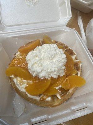 Peaches and caramel w/ homemade cream waffle