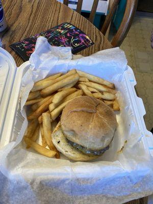 Cheese burger and fries