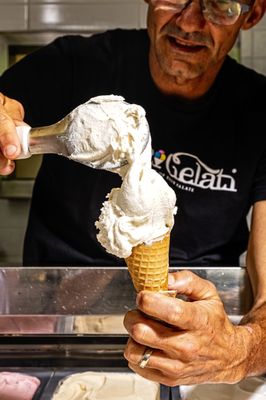 Vanilla Bean Gelato with a Waffle Cone