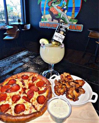 Pizza and wings from Simple Simon's Pizza and a Corona-Rita!