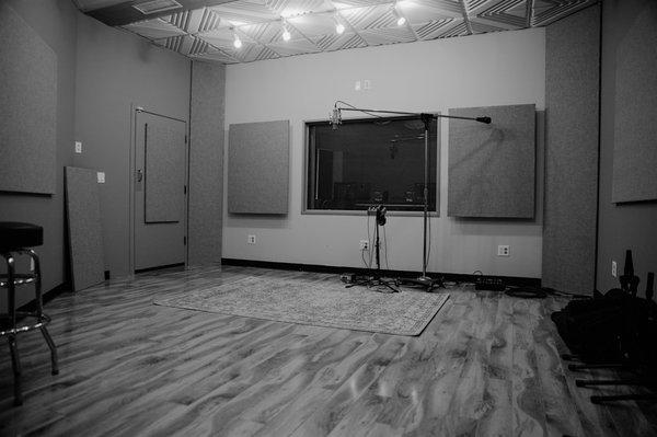 The Rattle Room, our recording studio live room looking back at the control room