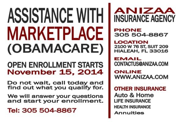 Assistance with Healthcare Market Place (Obama Care).