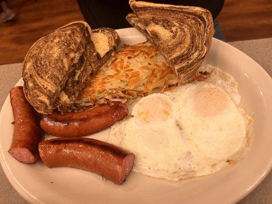 Eggs breakfast with kielbasa