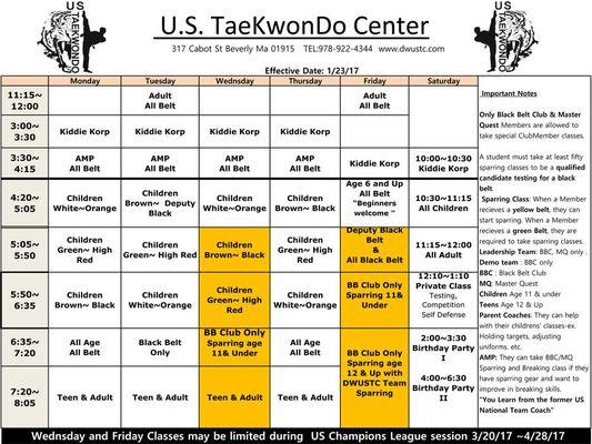 USTC Beverly Class Schedule