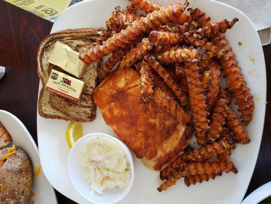 Honey ginger salmon and sweet potato fries