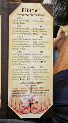 Price list for pedicures