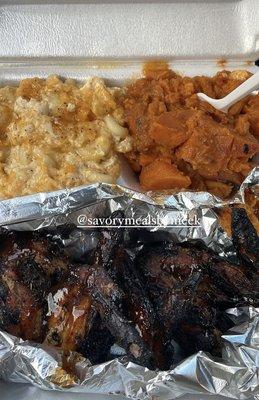 B-Que Jerk Wings Mac and Cheese Yams