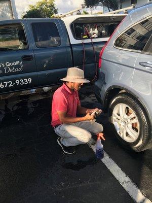 Aaron working on my car.