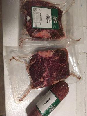 2 t bones and ground beef