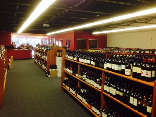 View from back toward the front; plenty of stock, and wine is the concentration.