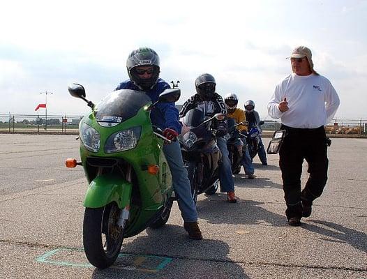 Instructor teaching a motorcycle training course