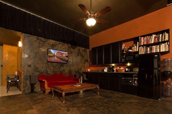 Kitchen and Lounge Area with internet-enabled monitor