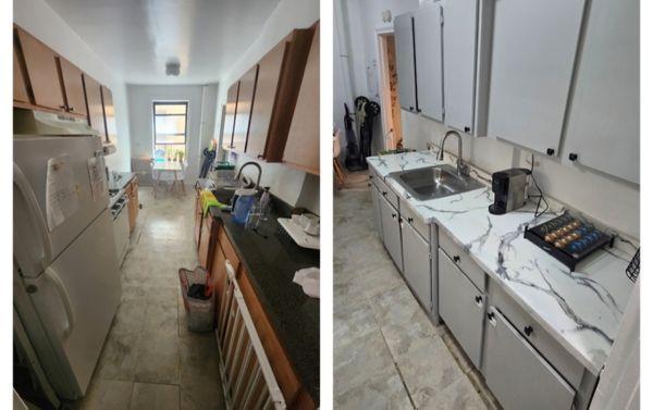 Kitchen countertop and cabinet refacing.