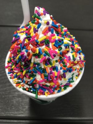 Small Vanilla in cup with sprinkles, 12oz for a smidge over $2