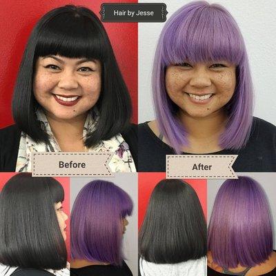 From Dark brown to platinum blonde to Violet.