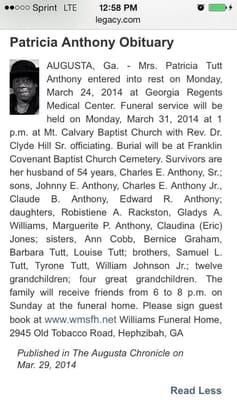 My grandmother's obituary