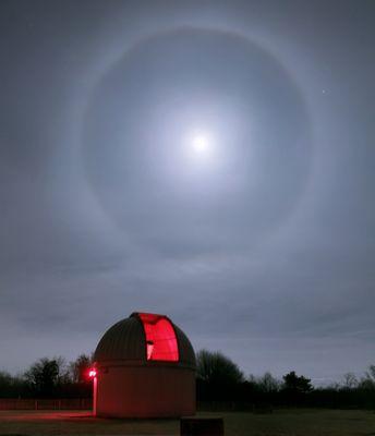 A fabulous 22º lunar halo over Frosty Drew Observatory. Winter is on!