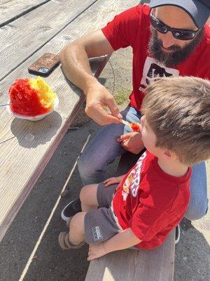 A banana and strawberry shaved ice