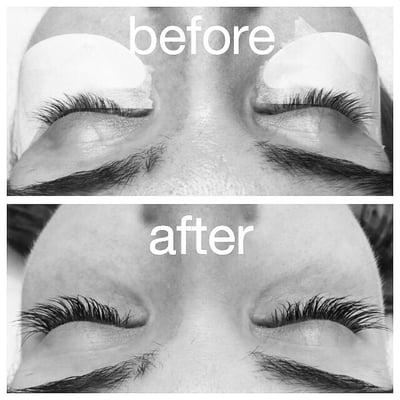 Very natural lash extensions, not dramatic. Client wanted simple and natural looking.