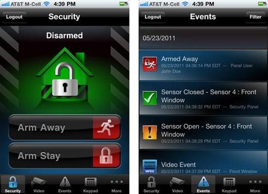 Log into your security system and view past alarms, troubles, cameras with the application