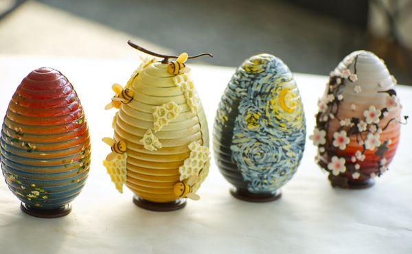 Hand-painted Easter eggs from 2021 - each is one of a kind and made completely out of chocolate.