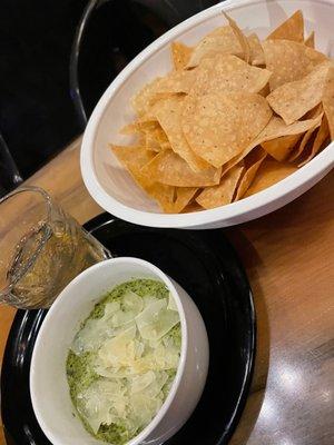 Jalapeño Parmesan Artichoke Dip and house tortilla chips