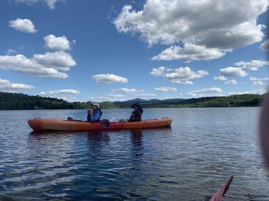 Kayaking across the lake.