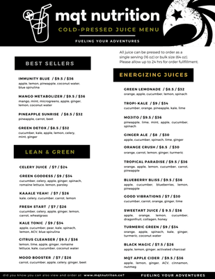 Cold-Pressed Juice Menu