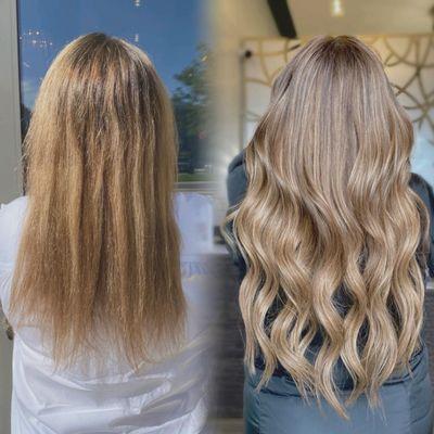 Transforming locks one row at a time! Witness the magic of custom color paired with two rows of Invisible Bead Extensions