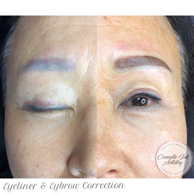 Eyebrow color correction, Eyeliner tattoo correction