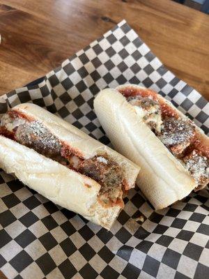 Meatballs Sub, cut meatballs in half added parm at the  owners recommendation