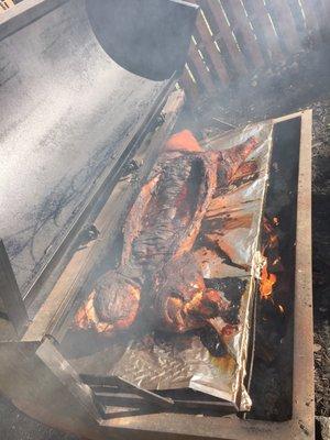 Whole hog at sharkys pub and grub we did for their Fourth of July celebration .