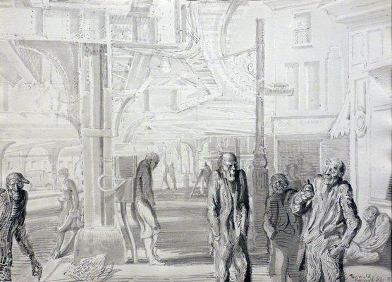 Reginald Marsh; The Bowery; 1952-53; ink