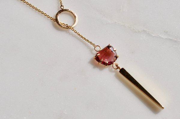 14k gold Tourmaline Lariat