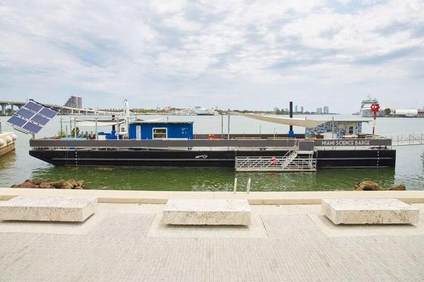 The Miami Science Barge, located in the back of Museum Park in downtown Miami.