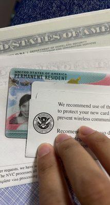 My residency!! USCIS re used an old photo from my work permits over the years I'm much younger here.